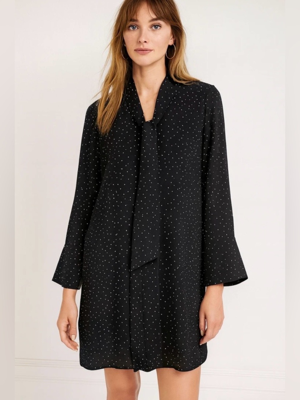 Classic Office Banana Republic Shirt Dress Polka Dot, Neck Tie, Super Cute Flowy